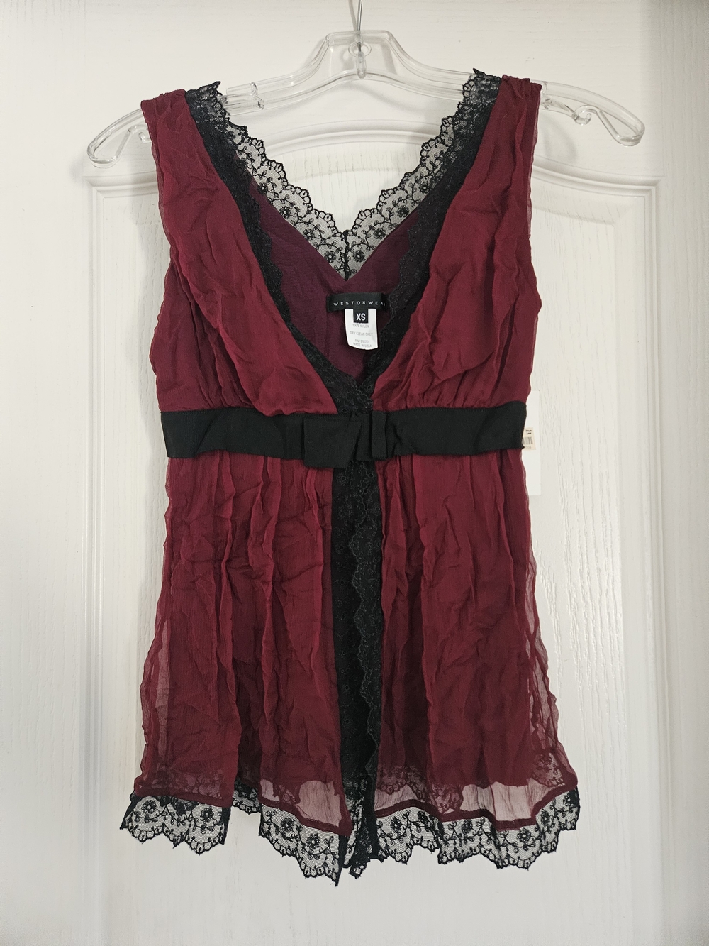 Burgundy and Black Lace Trim Babydoll Top
